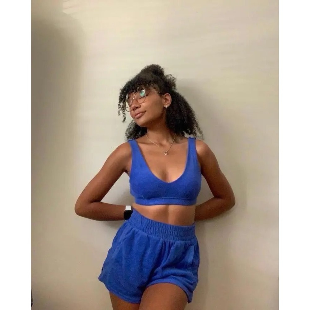Aerie‎ Offline Terry Cloth 2 Piece Set Blue Crop Top & Shorts Small